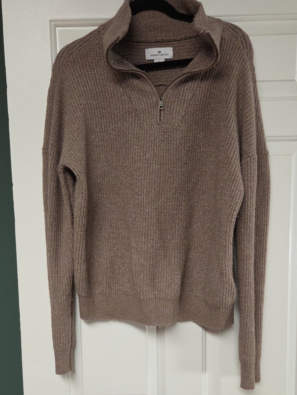 Womens Knit Half-Zip Sweater in Taupe Size Large